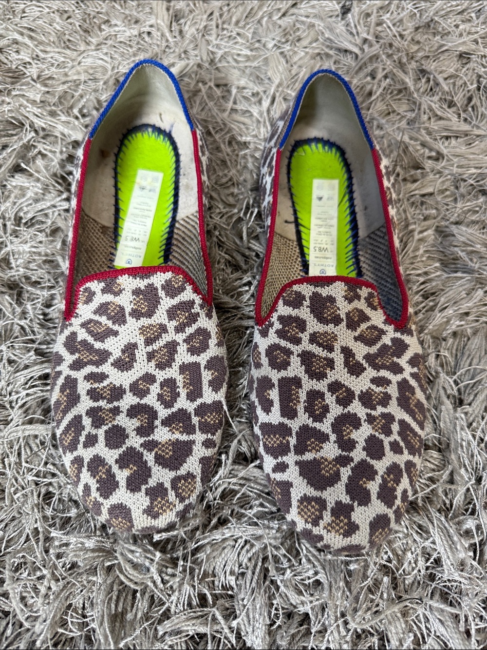 Rothy's Leopard Knit Slip-On Flats with Neon Insole